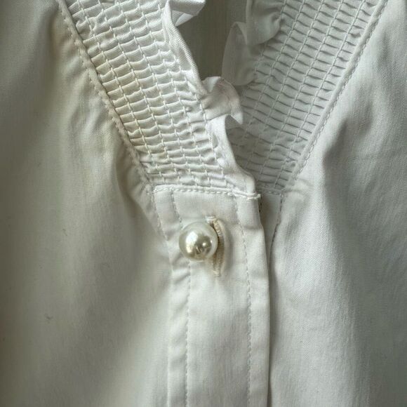 Soft Surroundings Kata Ruffle Collar Shirt 2FY61 White Pearl Buttons L - Picture 5 of 9